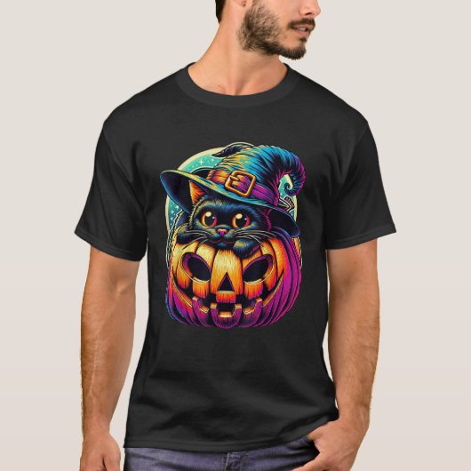 Extra Schattigee Cat Black met Witch Pet Pumpkin C T-shirt (Voorkant)