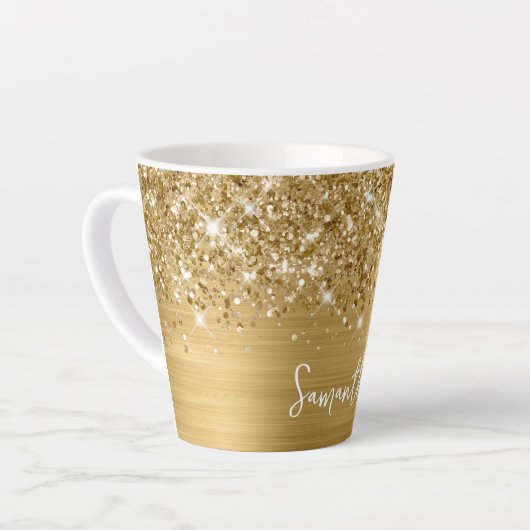 Extra Sparkly Gold Glam Script Name Latte Mok (Linkerhoek)