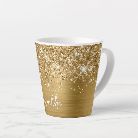 Extra Sparkly Gold Glam Script Name Latte Mok (Rechterhoek)