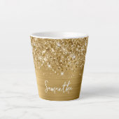 Extra Sparkly Gold Glam Script Name Latte Mok (Voorkant)