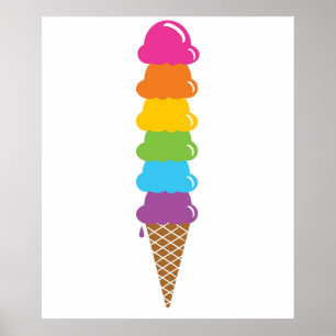 Extra Tall Rainbow Ice Cream Cone Poster