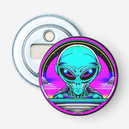 Extra Terrestrial Alien Vliegen Een UFO Button Flesopener
