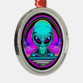 Extra Terrestrial Alien Vliegen Een UFO Metalen Ornament (Rechts)