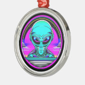 Extra Terrestrial Alien Vliegen Een UFO Metalen Ornament (Links)