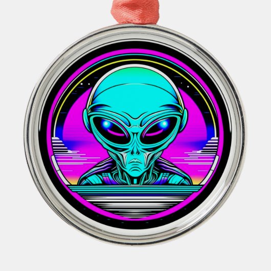 Extra Terrestrial Alien Vliegen Een UFO Metalen Ornament (Voorkant)