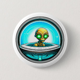 Extra Terrestrial Alien Vliegen Een UFO Ronde Button 5,7 Cm
