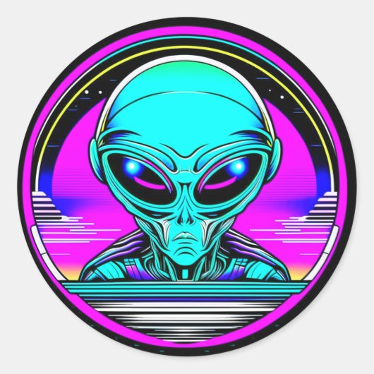 Extra Terrestrial Alien Vliegen Een UFO Ronde Sticker (Voorkant)