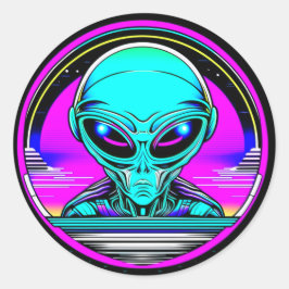Extra Terrestrial Alien Vliegen Een UFO Ronde Sticker
