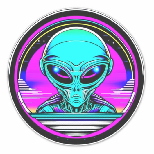 Extra Terrestrial Alien Vliegen Een UFO Sticker (Voorkant)