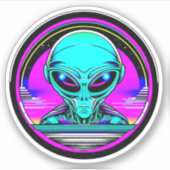 Extra Terrestrial Alien Vliegen Een UFO Sticker (Voorkant)