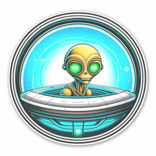 Extra Terrestrial Alien Vliegen in een UFO Sticker (Voorkant)