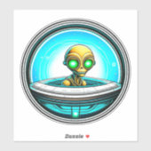 Extra Terrestrial Alien Vliegen in een UFO Sticker (Vel)