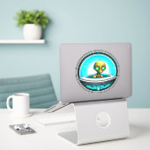 Extra Terrestrial Alien Vliegen in een UFO Sticker (Laptop op bureau)