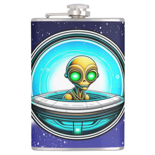 Extra Terrestrial Flying in een UFO Heupfles (Voorkant)