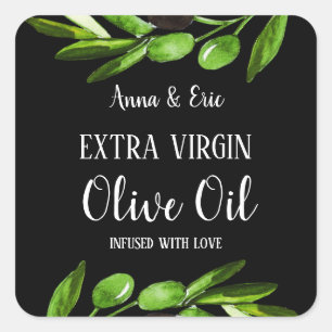 Extra Vierge Olijfolie Elegante Moderne Bruiloft Vierkante Sticker