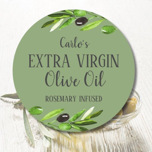 Extra Virgin Olijfolie Fles Modern Groen Product Ronde Sticker