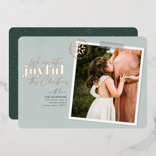 Extra vreugdevolle groene zwangerschapsuitkondigin folie feestdagenkaart (Voorkant / Achterkant)