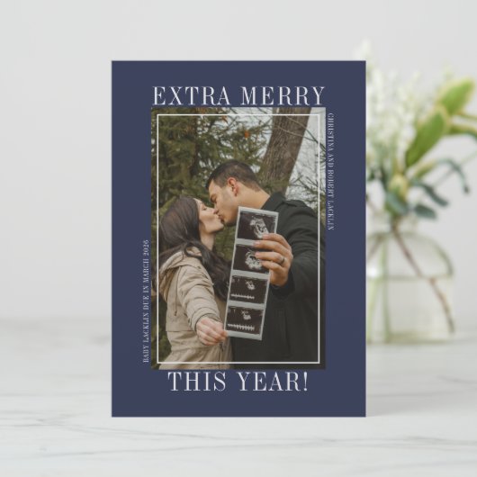 Extra Vrolijk Kerstfeest Prettige Feestdagen Foto Feestdagenkaart (Staand voorkant)
