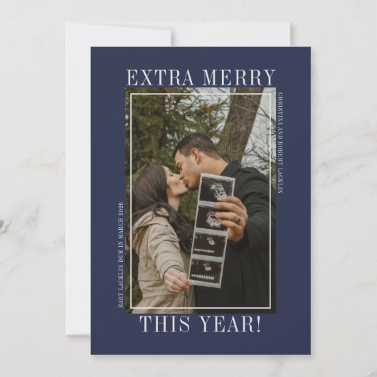 Extra Vrolijk Kerstfeest Prettige Feestdagen Foto Feestdagenkaart (Voorkant)