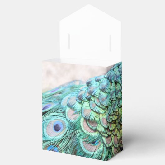 Extravagant Aqua Peacock Feathers Bruiloft Bedankdoosjes (Geopend)