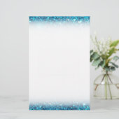 Extravagant blauw glitter briefpapier (Staand voorkant)