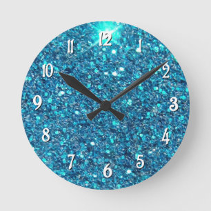 Extravagant Blue Glitter Shine Ronde Klok