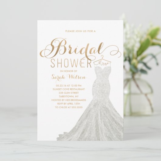 Extravagant Dress Gold | Bridal Shower-uitnodiging Kaart (Staand voorkant)