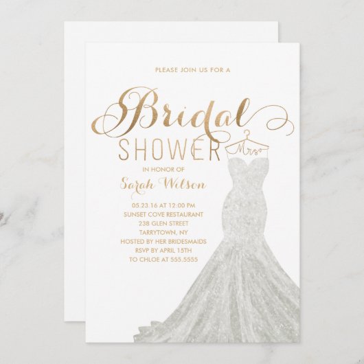 Extravagant Dress Gold | Bridal Shower-uitnodiging Kaart (Voorkant / Achterkant)