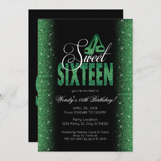 Extravagant Emerald Sweet 16 Party Invitations Kaart (Voorkant / Achterkant)