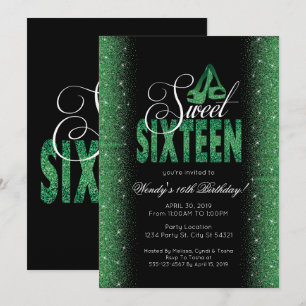 Extravagant Emerald Sweet 16 Party Invitations Kaart