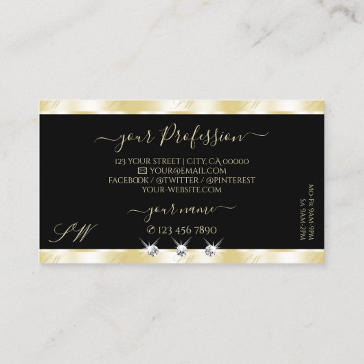 Extravagant Gold Black Sparging Diamonds Monogram Visitekaartje (Achterkant)