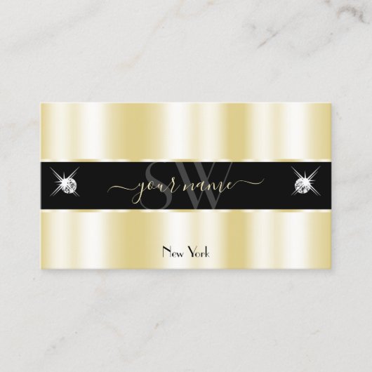 Extravagant Gold Black Sparking Diamonds Initialen Visitekaartje (Voorkant)