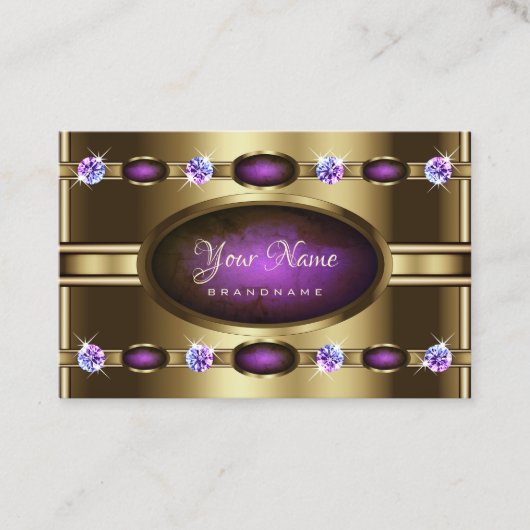Extravagant Golden met Chic Paars Marble Pattern Visitekaartje (Voorkant)