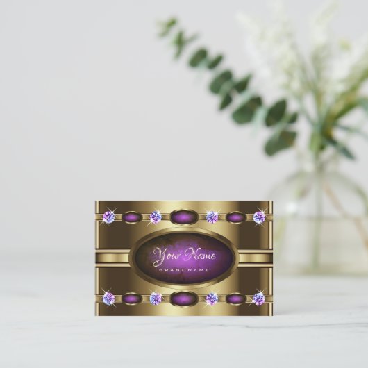 Extravagant Golden met Chic Paars Marble Pattern Visitekaartje (Staand voorkant)