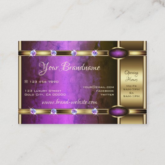 Extravagant Golden met Chic Paars Marble Pattern Visitekaartje (Achterkant)