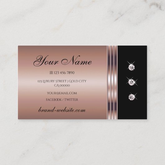 Extravagant Roos Gold Black Dazzling Rhinestonen Visitekaartje (Achterkant)