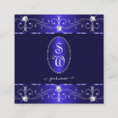 Extravagant Royal Blue  Ornamenten Initialen Vierkante Visitekaartje (Voorkant)