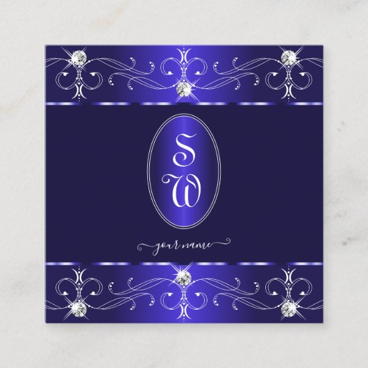 Extravagant Royal Blue  Ornamenten Initialen Vierkante Visitekaartje (Voorkant)