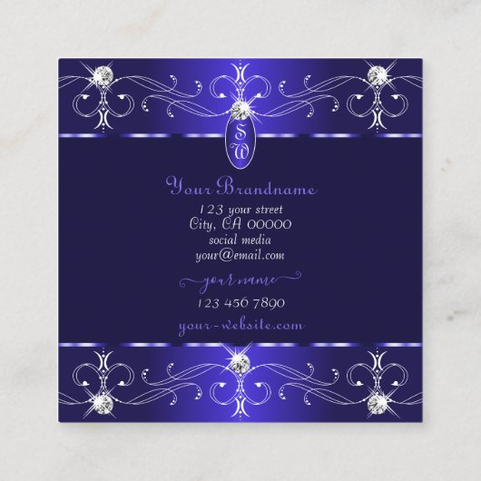 Extravagant Royal Blue  Ornamenten Initialen Vierkante Visitekaartje (Achterkant)