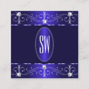 Extravagant Royal Blue  Ornamenten Monogram Vierkante Visitekaartje