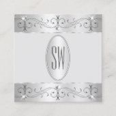 Extravagant Silver Grey Ornamenten Initialen Vierkante Visitekaartje (Voorkant)