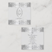 Extravagant Silver Grey Ornamenten Monogram Vierkante Visitekaartje (Voorkant / Achterkant)