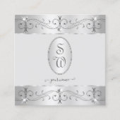 Extravagant Silver Grey  Ornamenten Monogram Vierkante Visitekaartje (Voorkant)
