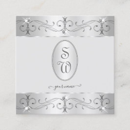 Extravagant Silver Grey  Ornamenten Monogram Vierkante Visitekaartje