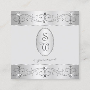 Extravagant Silver Grey  Ornamenten Monogram Vierkante Visitekaartje
