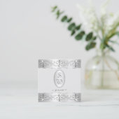 Extravagant Silver Grey Ornamenten Monogram Vierkante Visitekaartje (Staand voorkant)