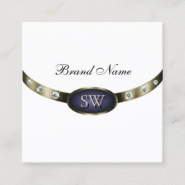 Extravagant Wit Blauw Zilver Chrome met Monogram Vierkante Visitekaartje