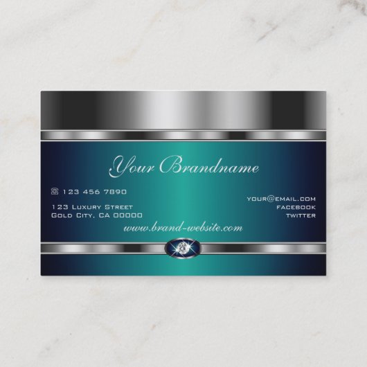 Extravagant, zilver en blauw met Faux Rhinestones Visitekaartje (Achterkant)