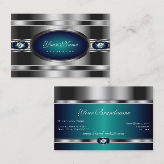 Extravagant, zilver en blauw met Faux Rhinestones Visitekaartje (Voorkant / Achterkant)