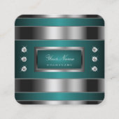 Extravagant Zilver en Blauwgroen met Faux Strass Vierkante Visitekaartje (Voorkant)